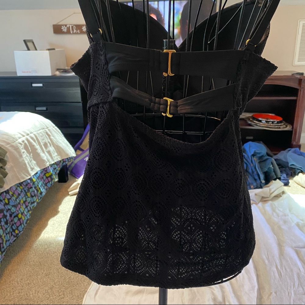Tankini bathing suit top size 16, black with black Lacey overlay. Like new - Picture 3 of 9